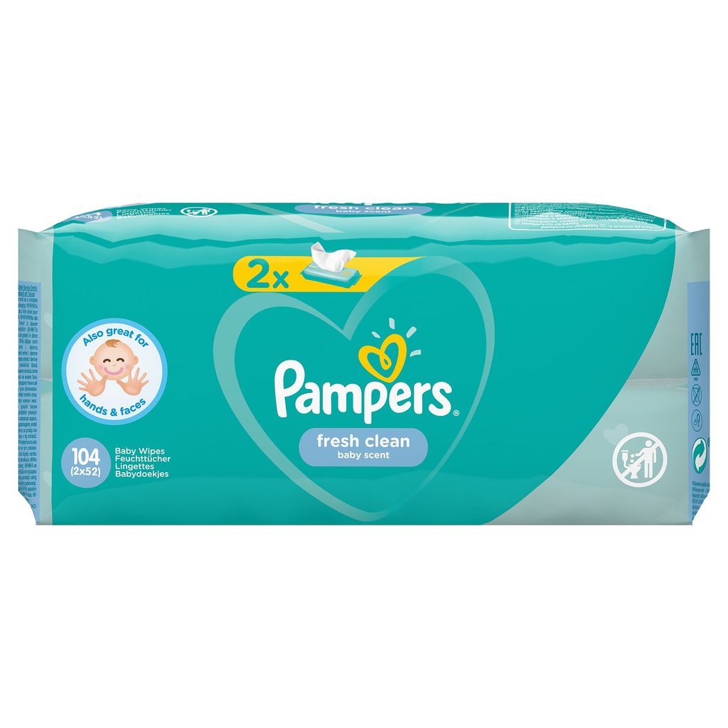 Pampers Fresh clean Салфетки влажные детские, 104 шт.
