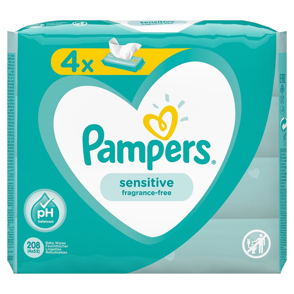 Pampers Sensitive Салфетки влажные детские, 208 шт.