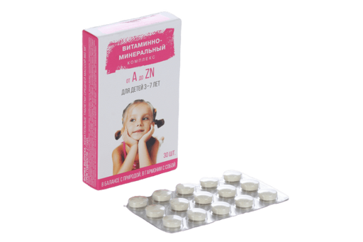 Витаминно-Минеральный комплекс от А до Цинка для детей, для детей с 3 до 7 лет, таблетки, со вкусом груши, 30 шт.