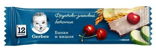 Gerber фруктово-злаковый батончик банан и вишня, 25 г, 1 шт.