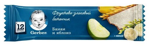 Gerber фруктово-злаковый батончик яблоко и банан, 25 г, 1 шт.